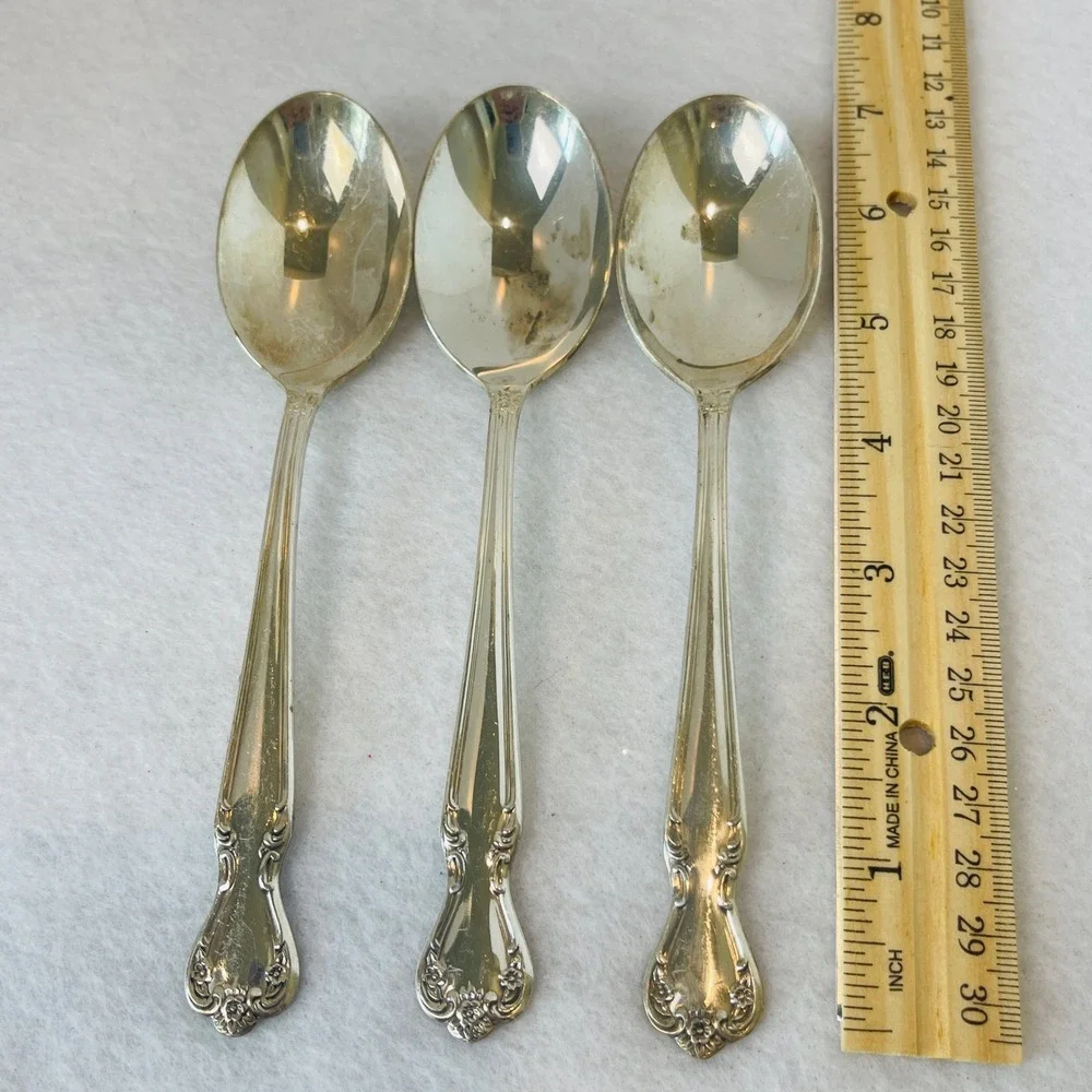 Rogers & Bro Daybreak Silver Plate Soup Spoons Set of 3 Reinforced Plate Vintage